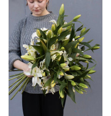 Букет из 15 восточных белых лилий