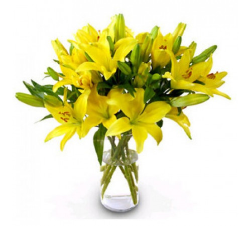 Ваза с 9 желтыми лилиями